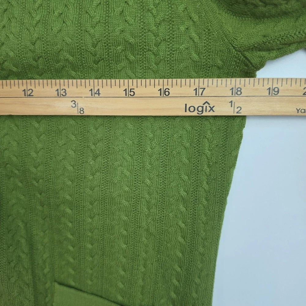 Talbots Button-Up V-Neck Cardigan Women's Size M Green 3/4-Sleeves